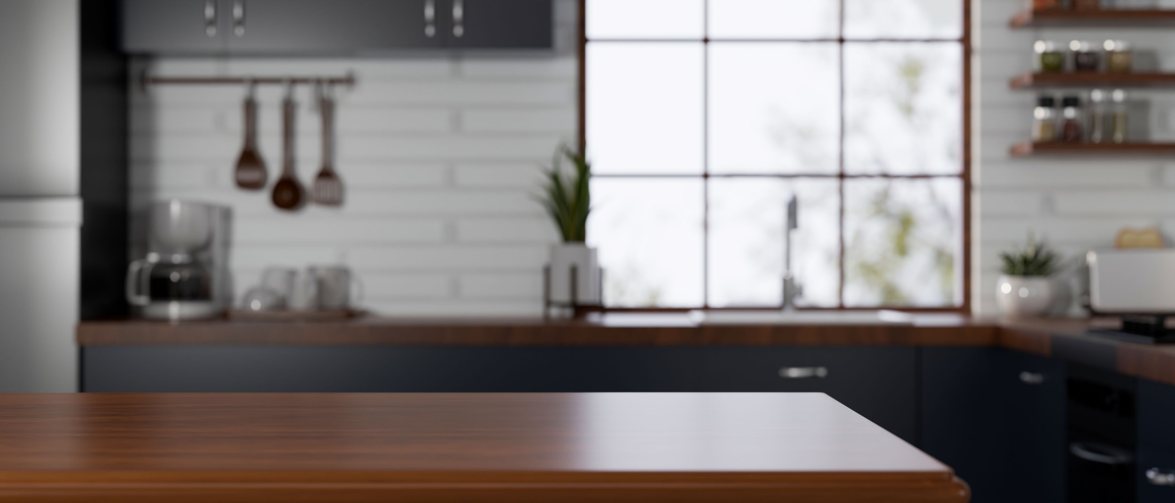 Kitchen counter with appliances and utensils