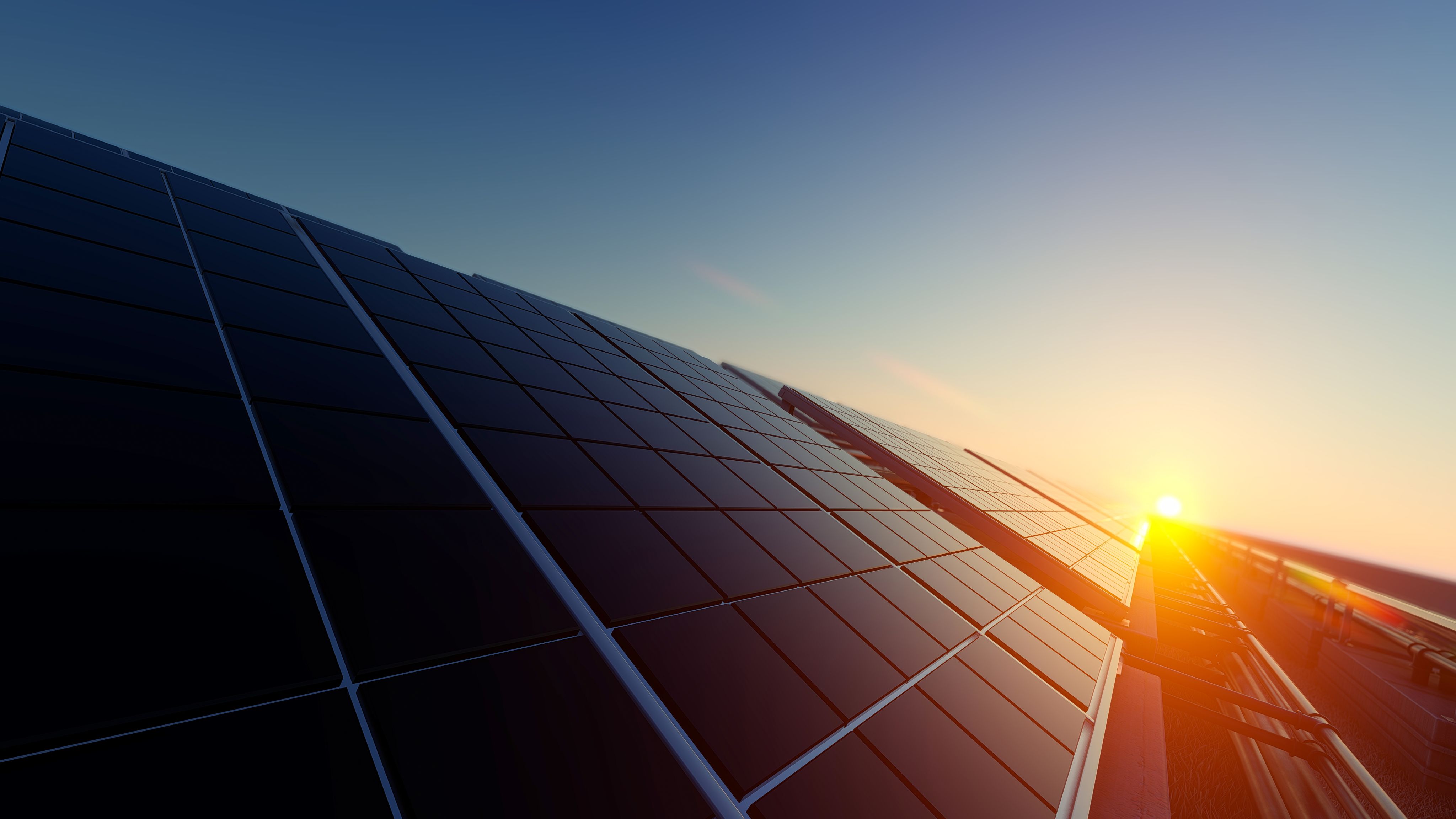 Solar panels in the sunrise