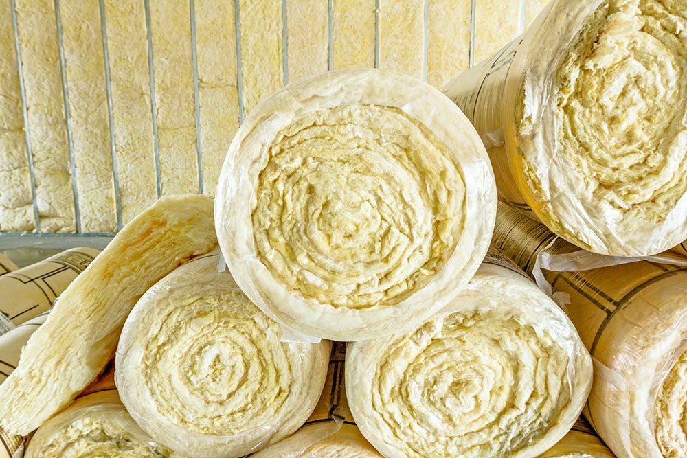 Fiberglass insulation in a rolls