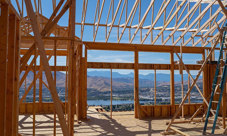 Wood framing of a house under construction